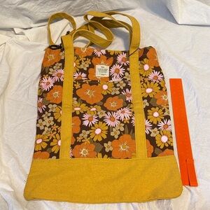 Floral Tote Bag with Mustard and Pink Accents